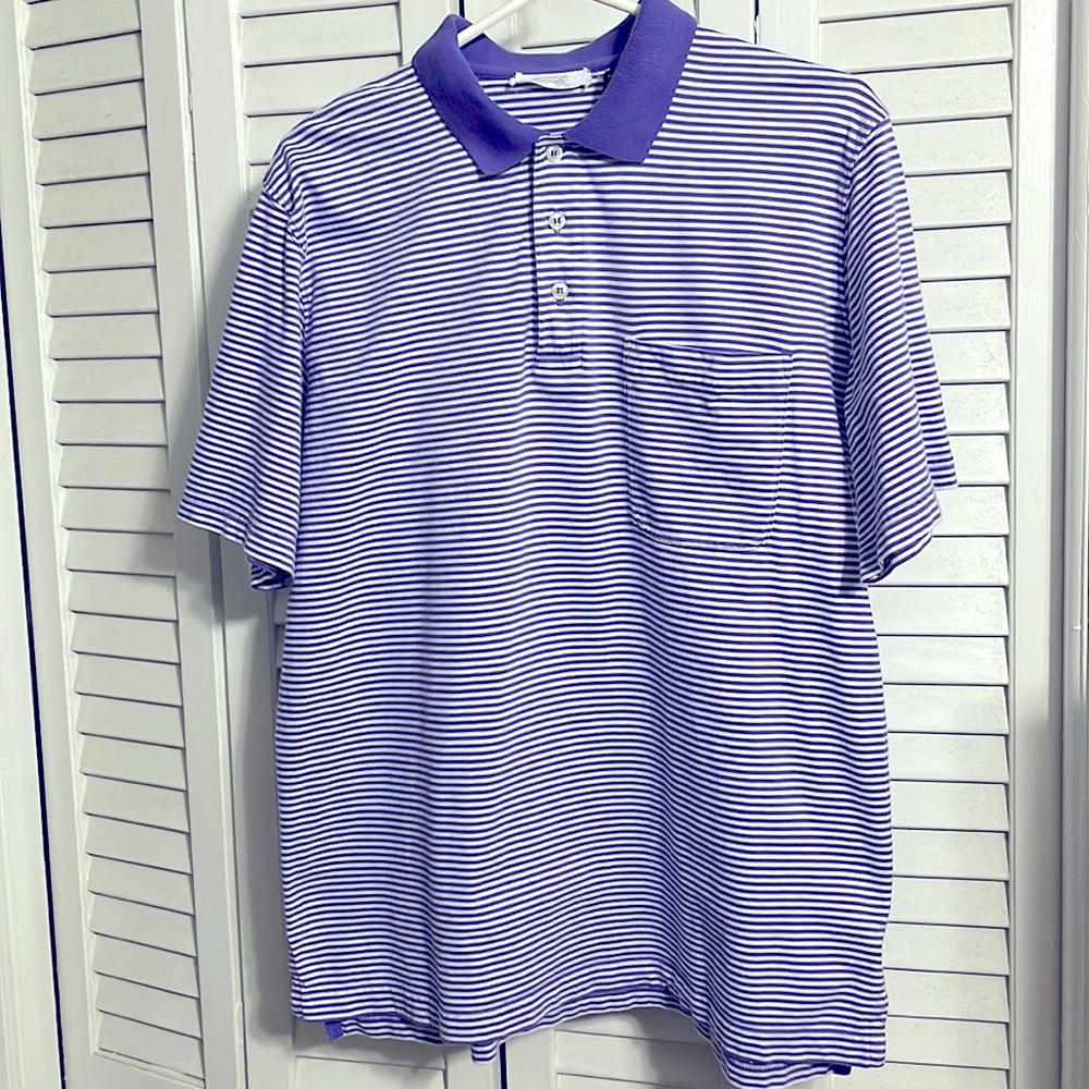 Kassatly Palm Beach Mens Polo Shirt. Purple Stripe. Medium.